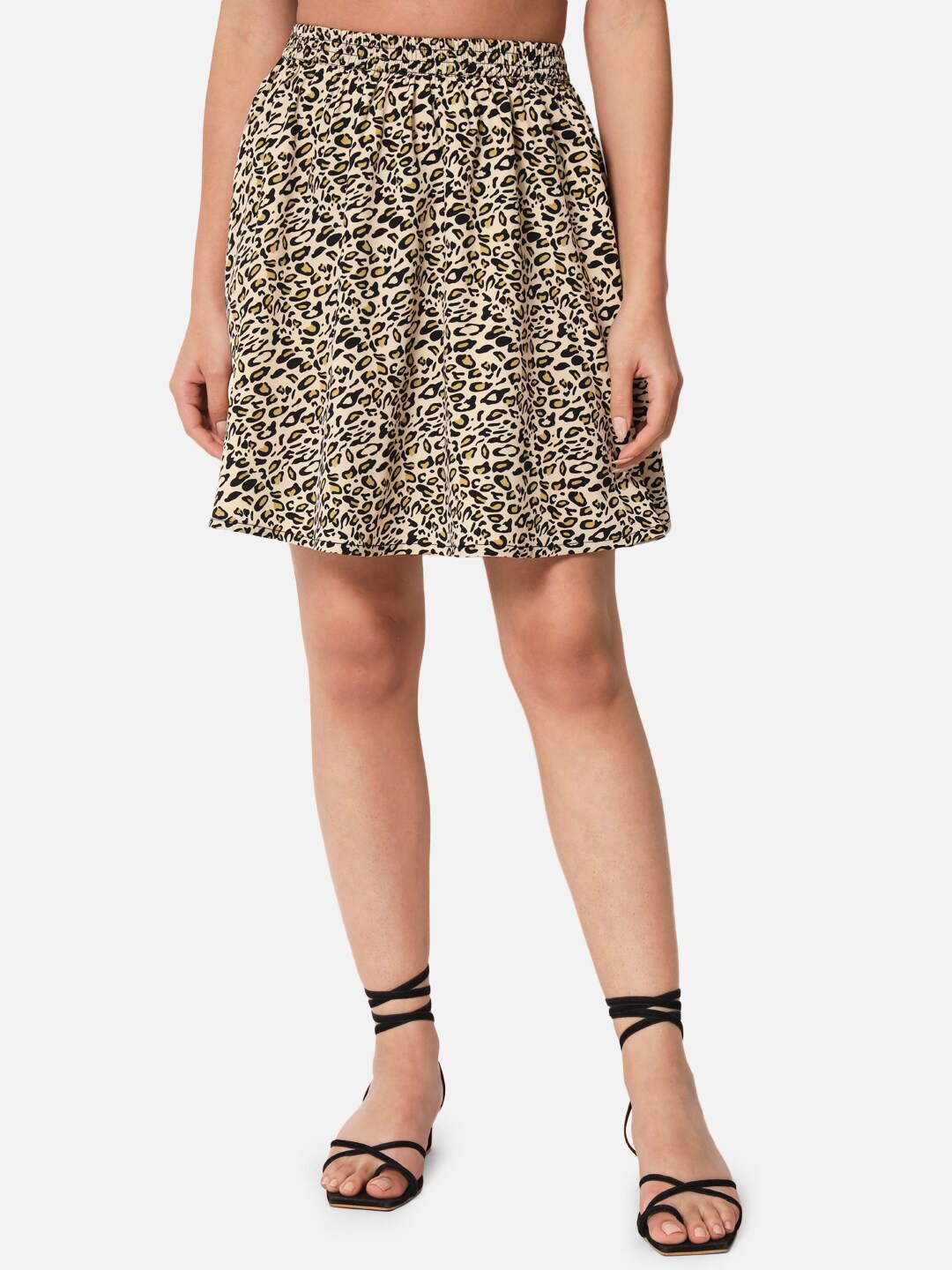 

ALL WAYS YOU Animal Printed Crepe Mini Flared Skirt, Beige