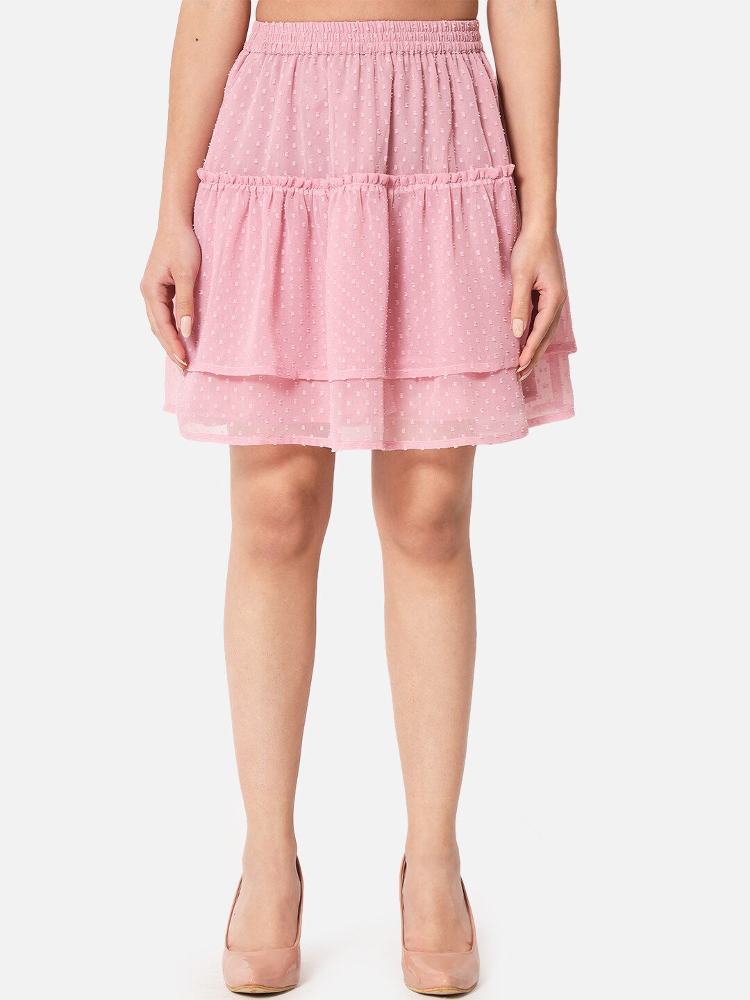 

ALL WAYS YOU Self Design Georgette Tiered Mini Skirt, Pink