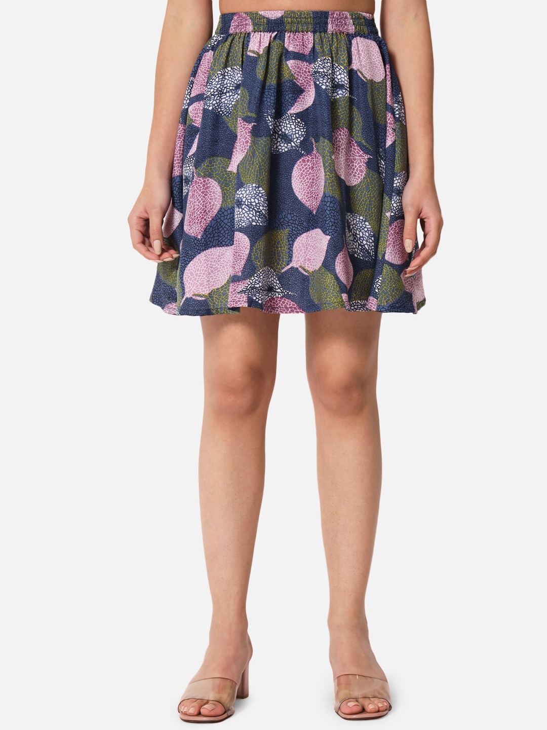 

ALL WAYS YOU Leaf Printed Crepe Mini Flared Skirt, Green