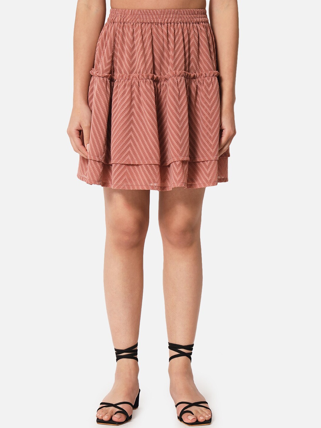 

ALL WAYS YOU Chevron Georgette Tiered Skirt, Brown
