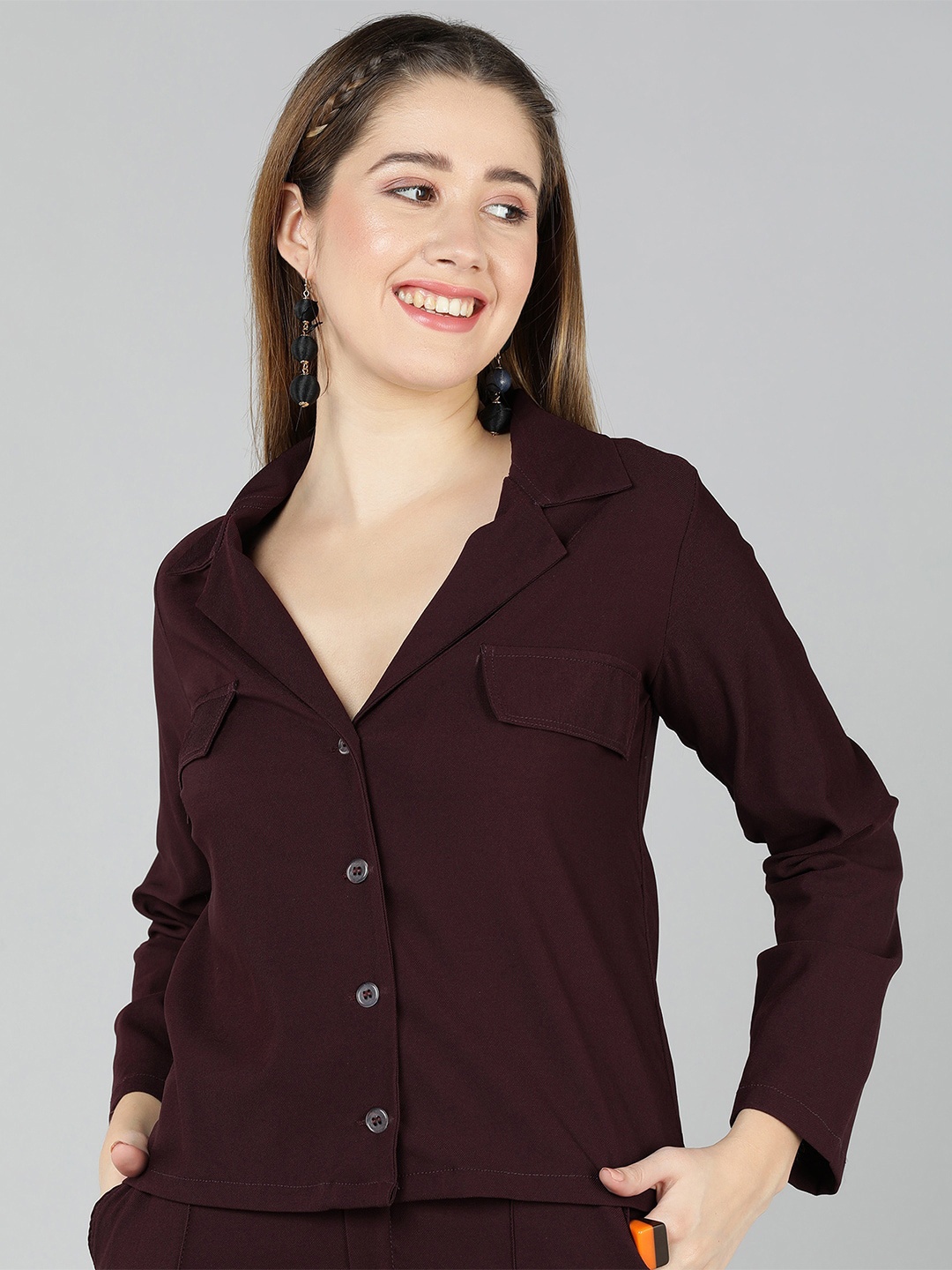 

Golden Kite Spread Collar Shirt Style Top, Burgundy