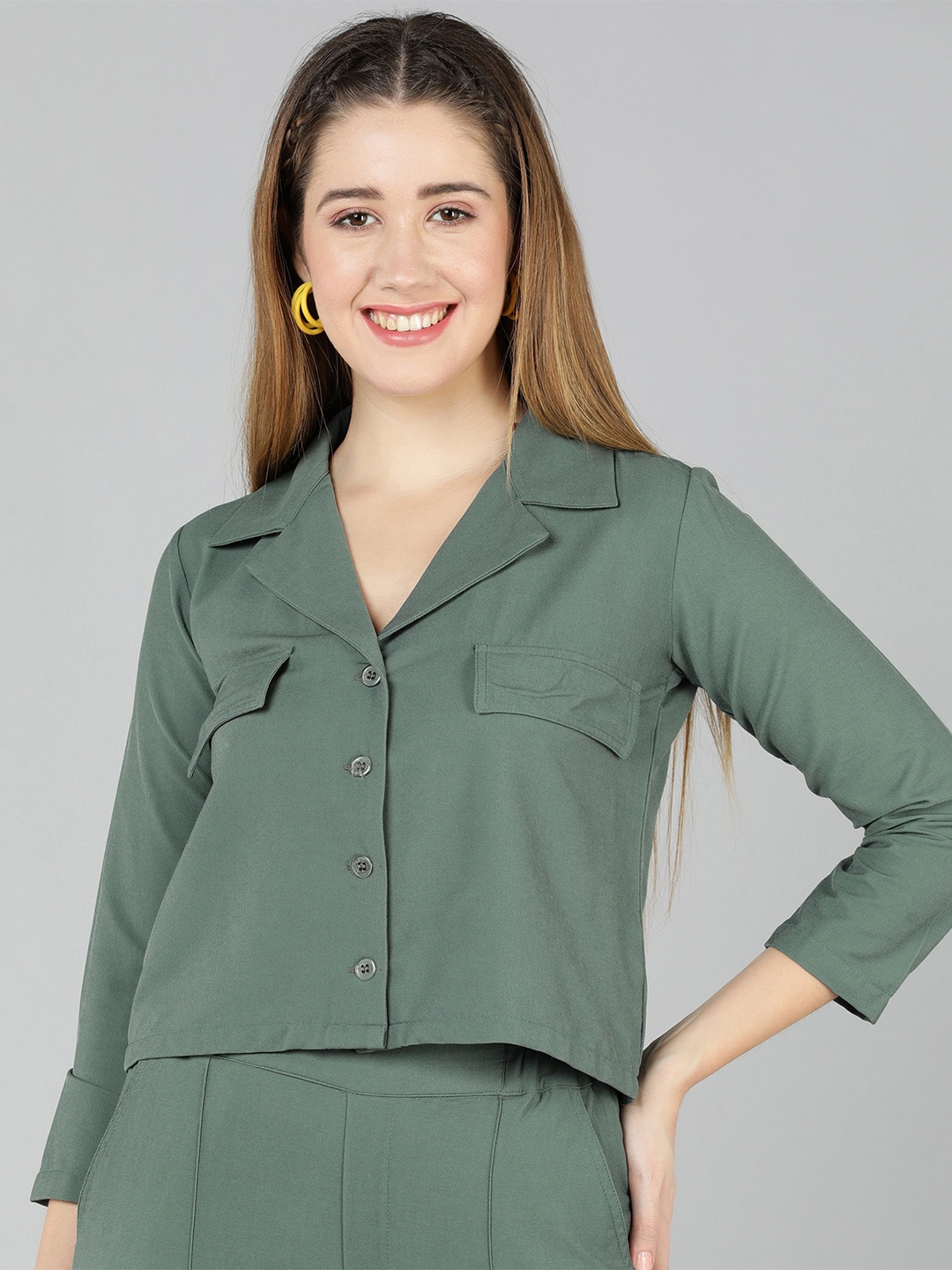 

Golden Kite Roll-Up Sleeves Shirt Style Top, Green