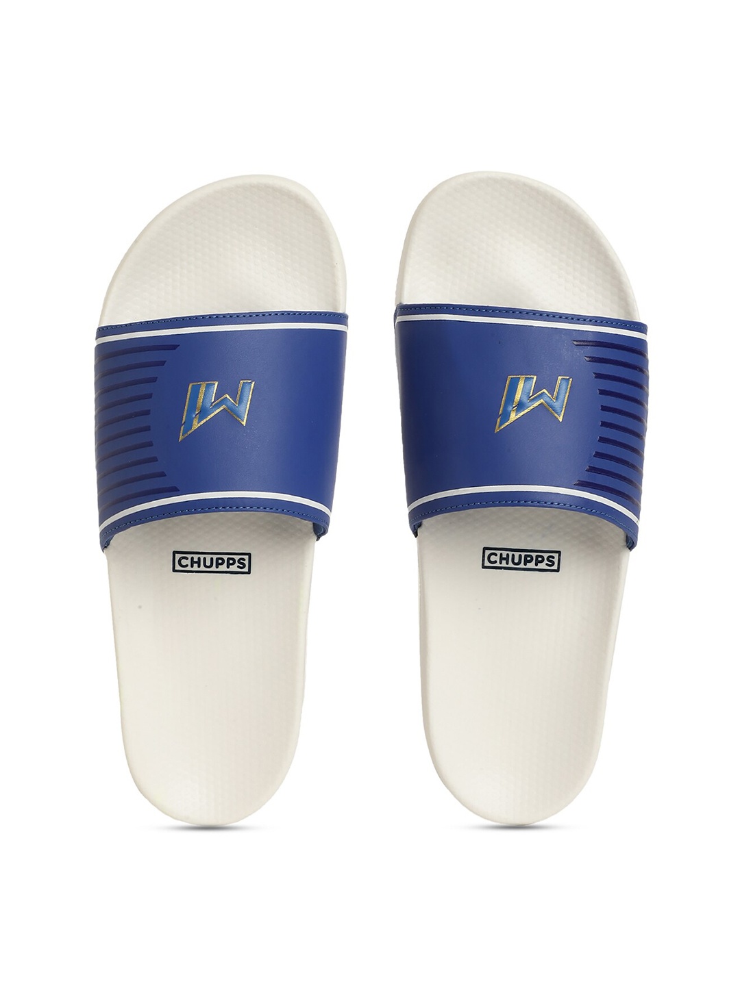 

CHUPPS Women's Official Mumbai Indians Double Printed Sliders, White