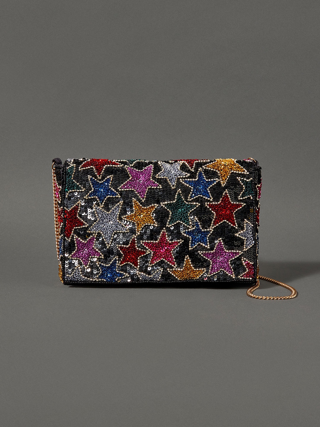 Accessorize London Women Embellished Star Clutch, Black
