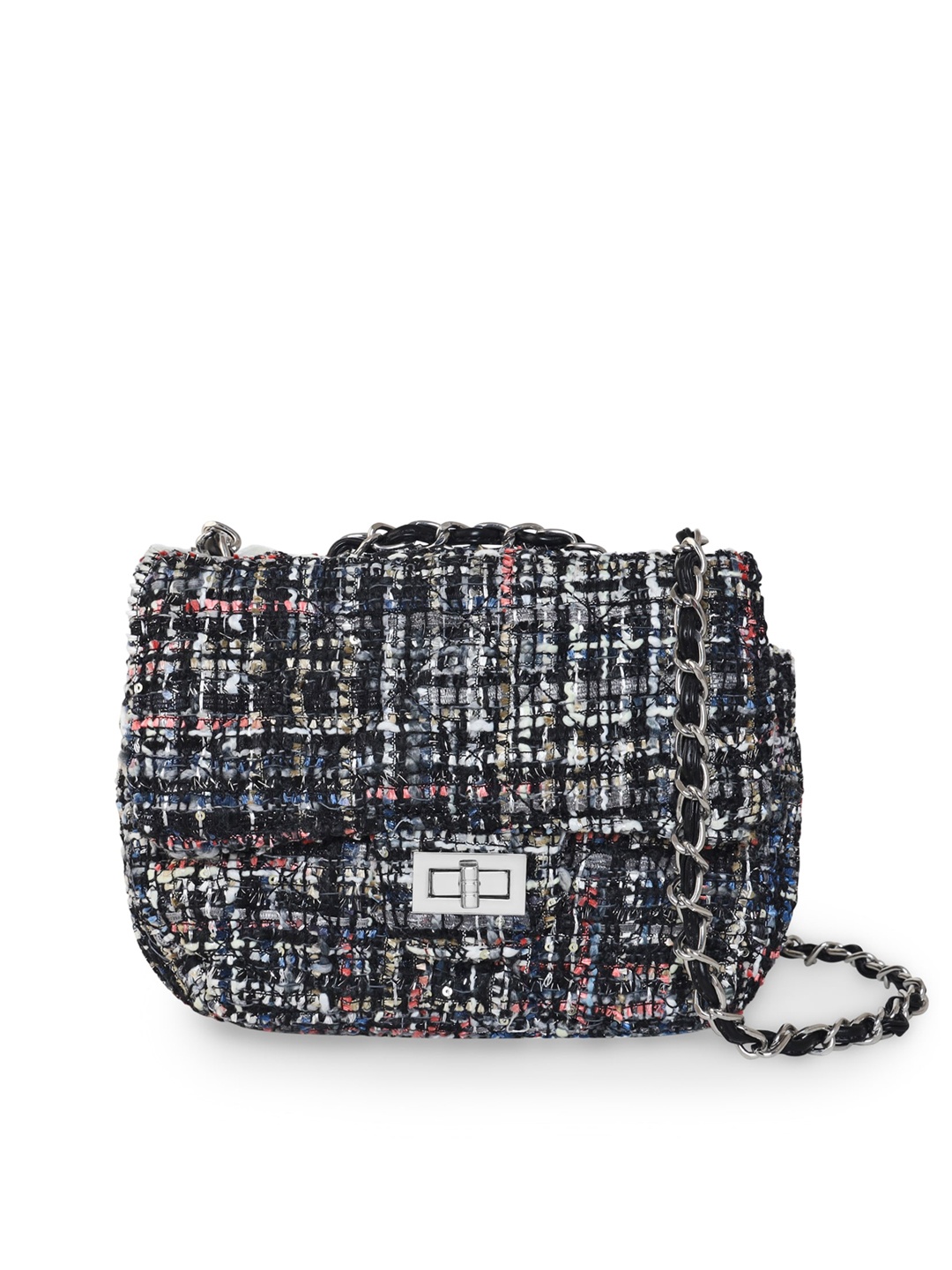 

Accessorize London Women Fabric Woven Boucle Sling Bag, Black