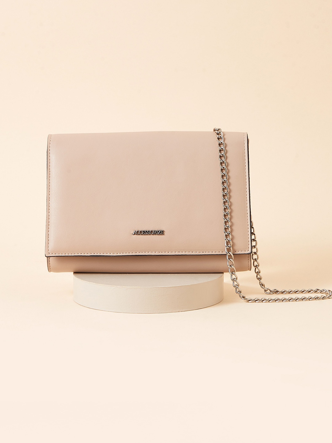 

Accessorize London Women Faux Leather Chain Sleek Sling Bag, Beige