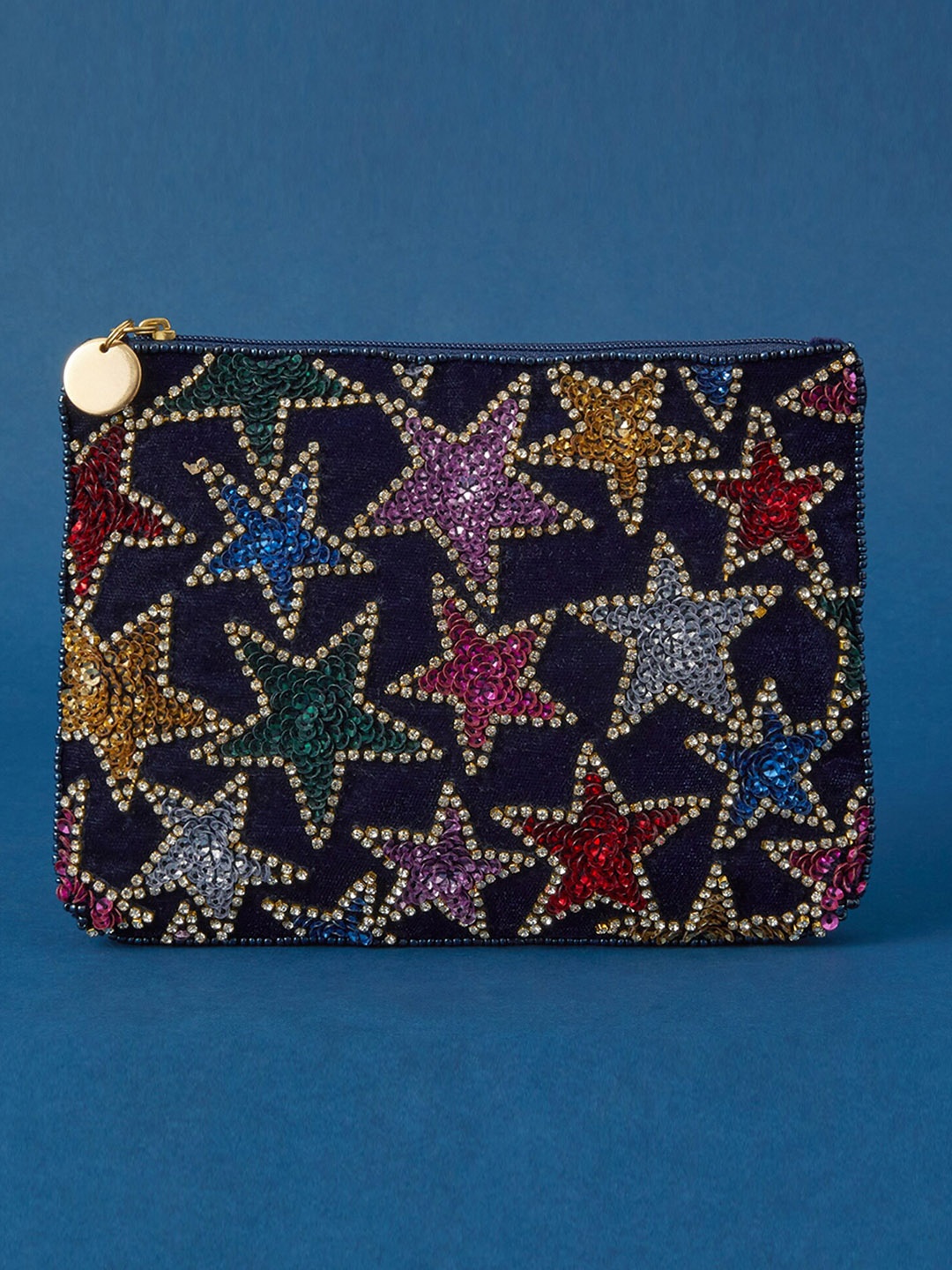 

Accessorize London Women Multi Star Velvet Beaded Pouch, Black