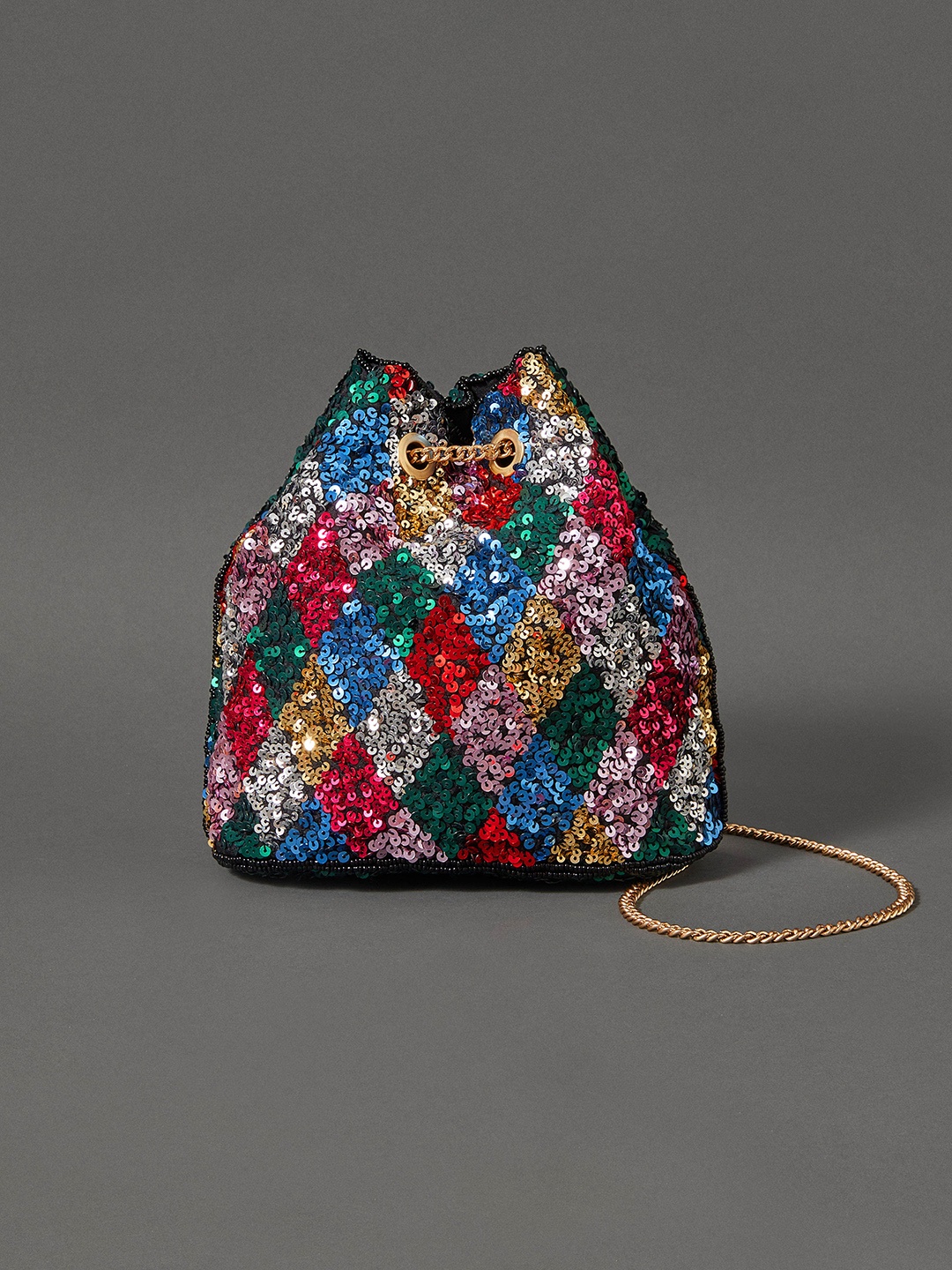 

Accessorize London Women Harlequin Sequin Sling Bag, Red