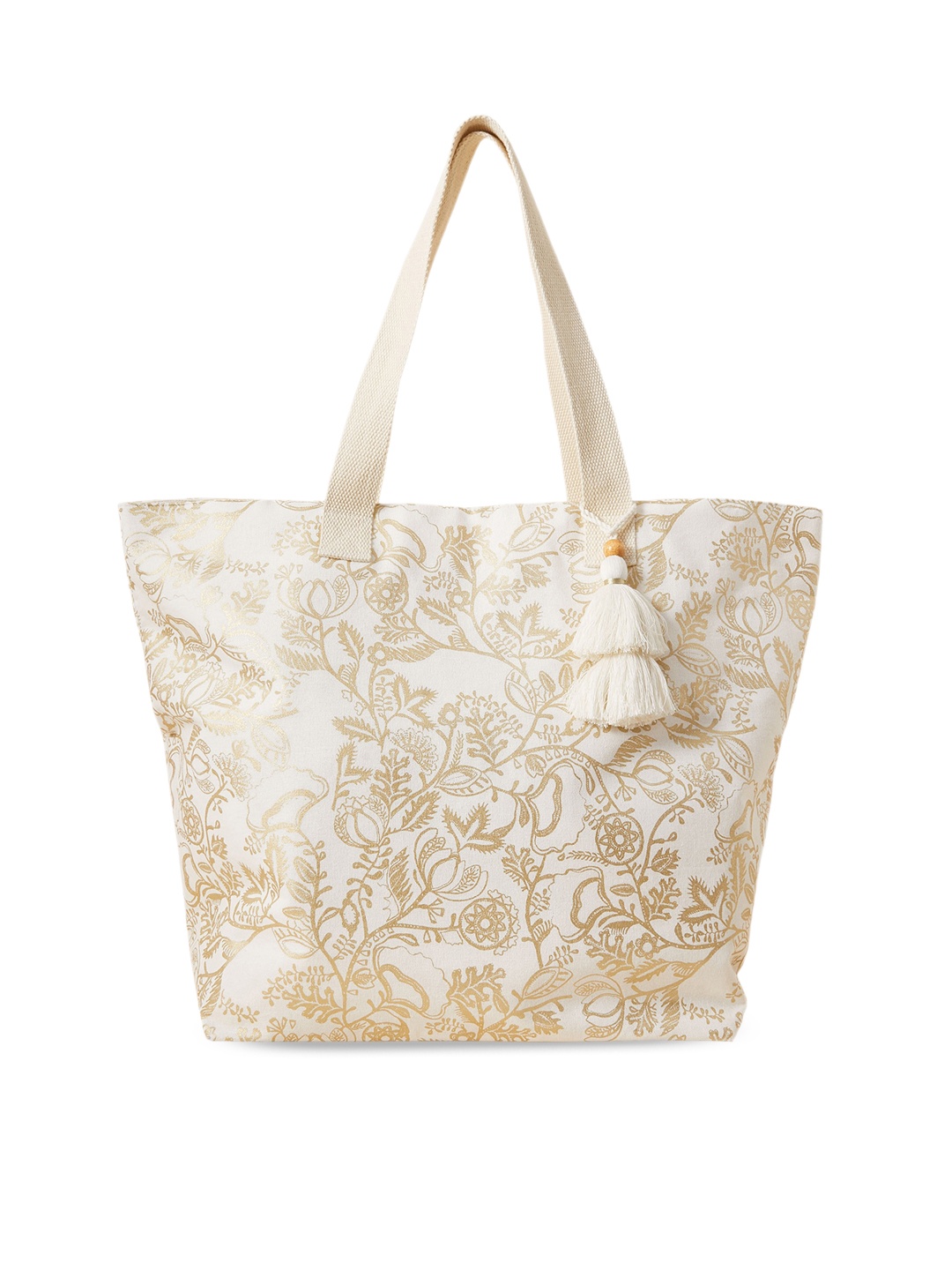 Accessorize London Women's Faux Leather Gold Metallic Large Beach Bag, White