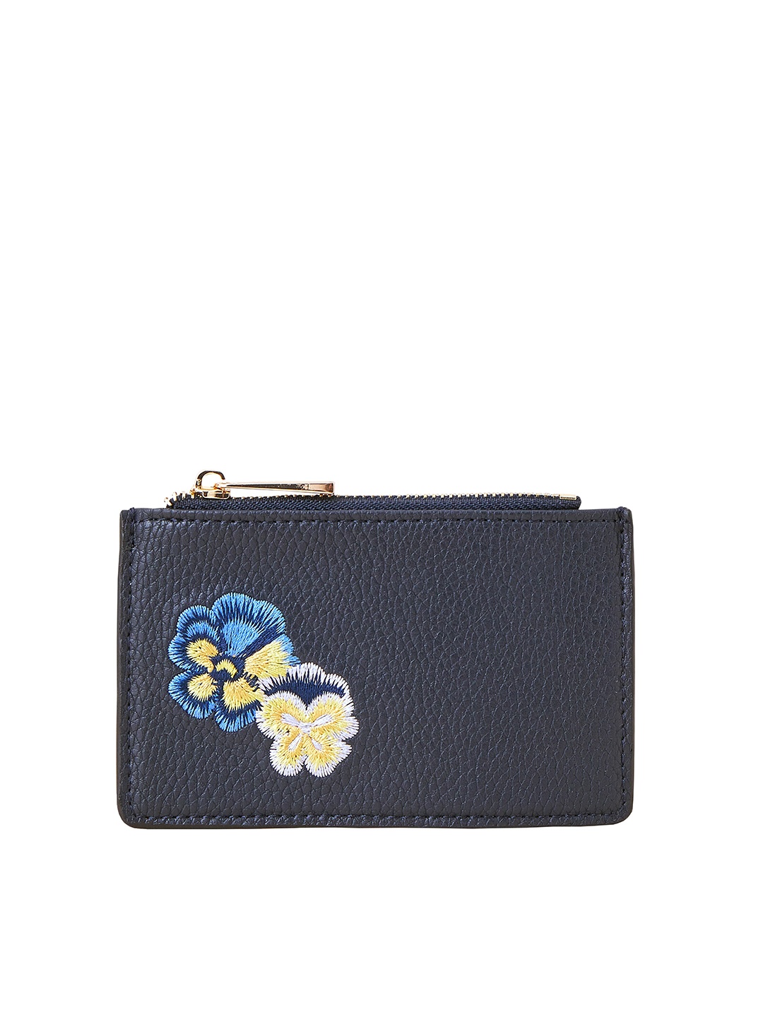 

Accessorize London Women Faux Leather Floral Embroidered Card Holder, Blue