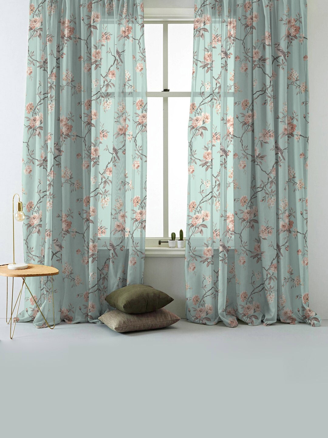 

SPACES Elegant Green & Brown 2-Pieces Floral Sheer Door Curtains