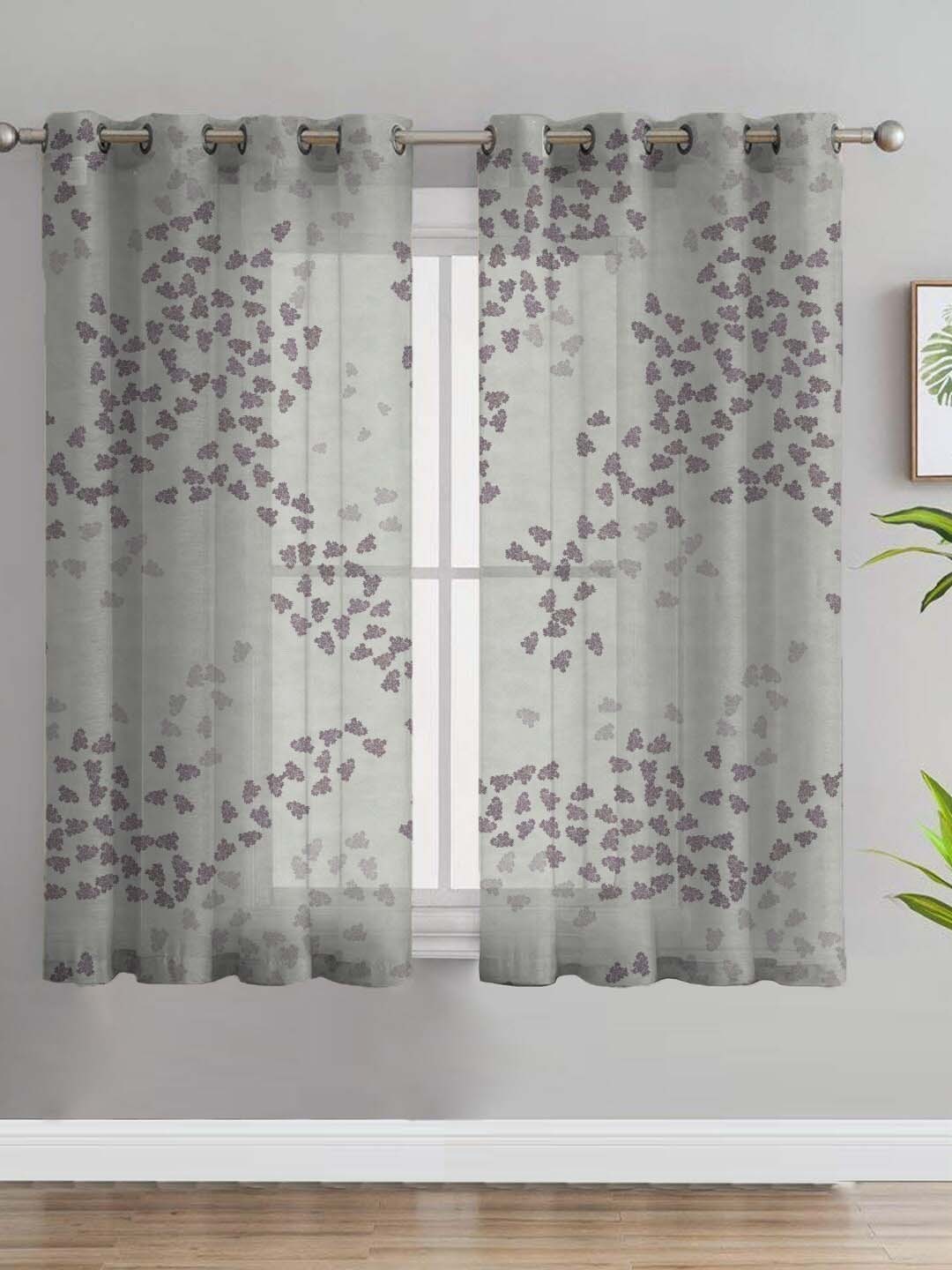 

SPACES Elegant Grey & Coral 2-Pieces Floral Sheer Window Curtains