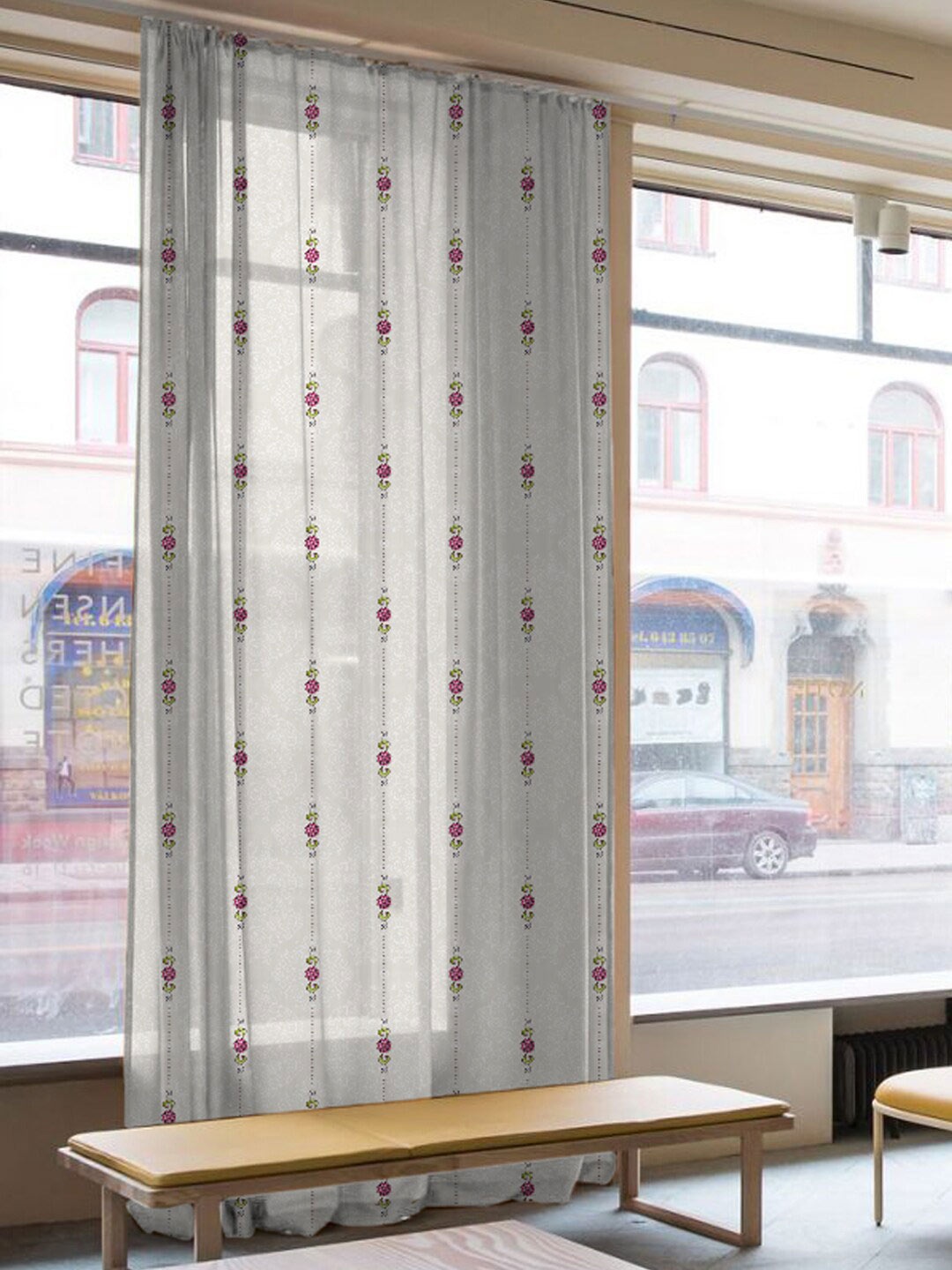 

SPACES Elegant Beige & Green 2-Pieces Ethnic Motifs Sheer Door Curtains