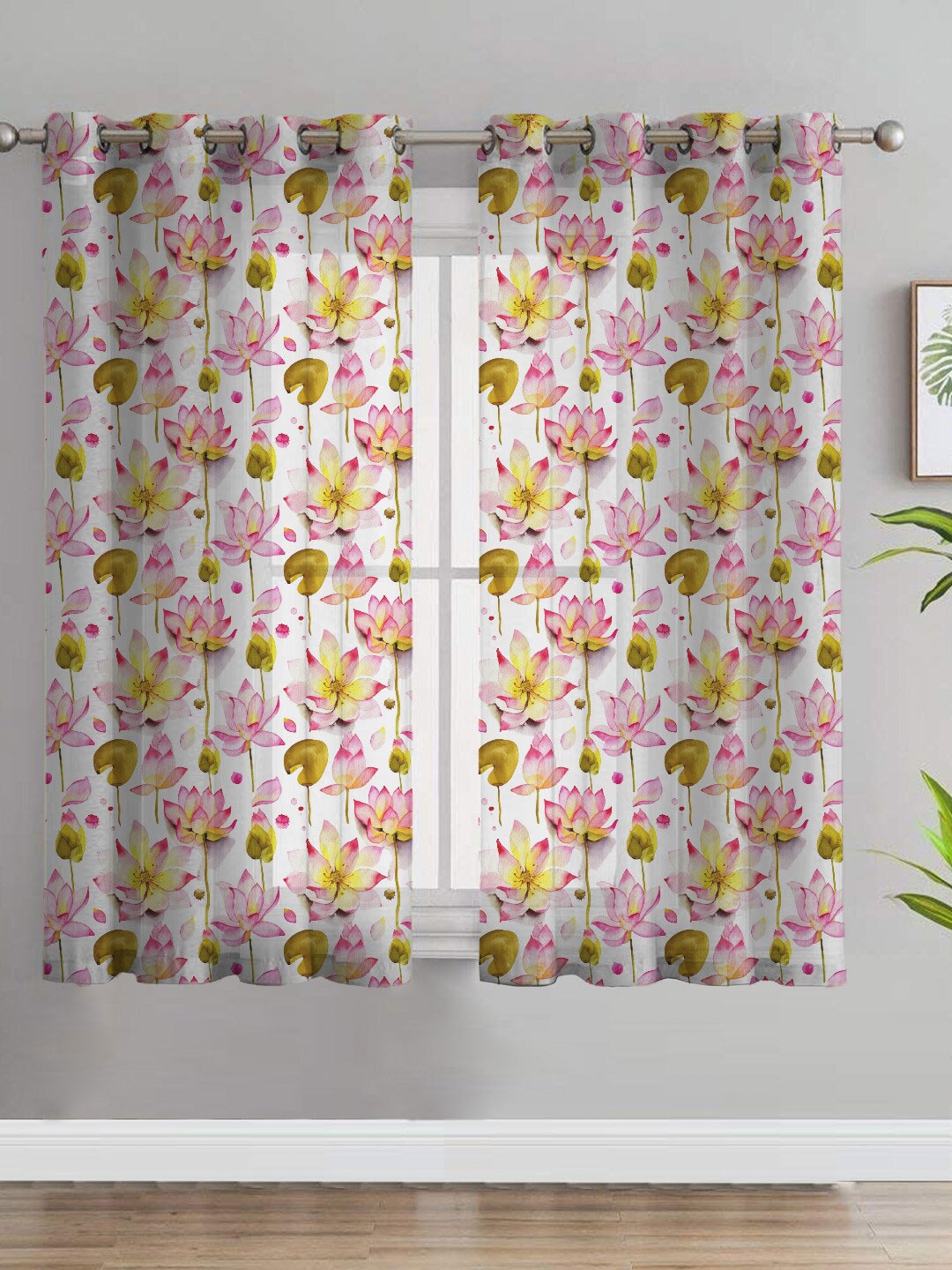 

SPACES Elegant White & Mustard 2-Pieces Floral Sheer Window Curtains