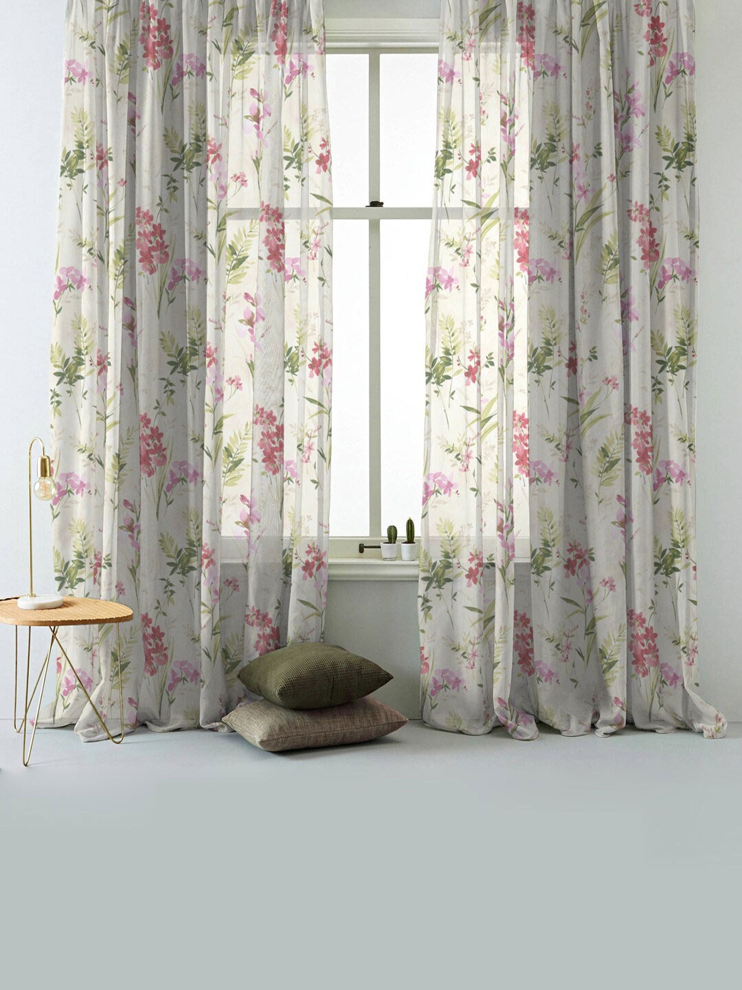 

SPACES Elegant Off White & Pink 2-Pieces Floral Sheer Door Curtains