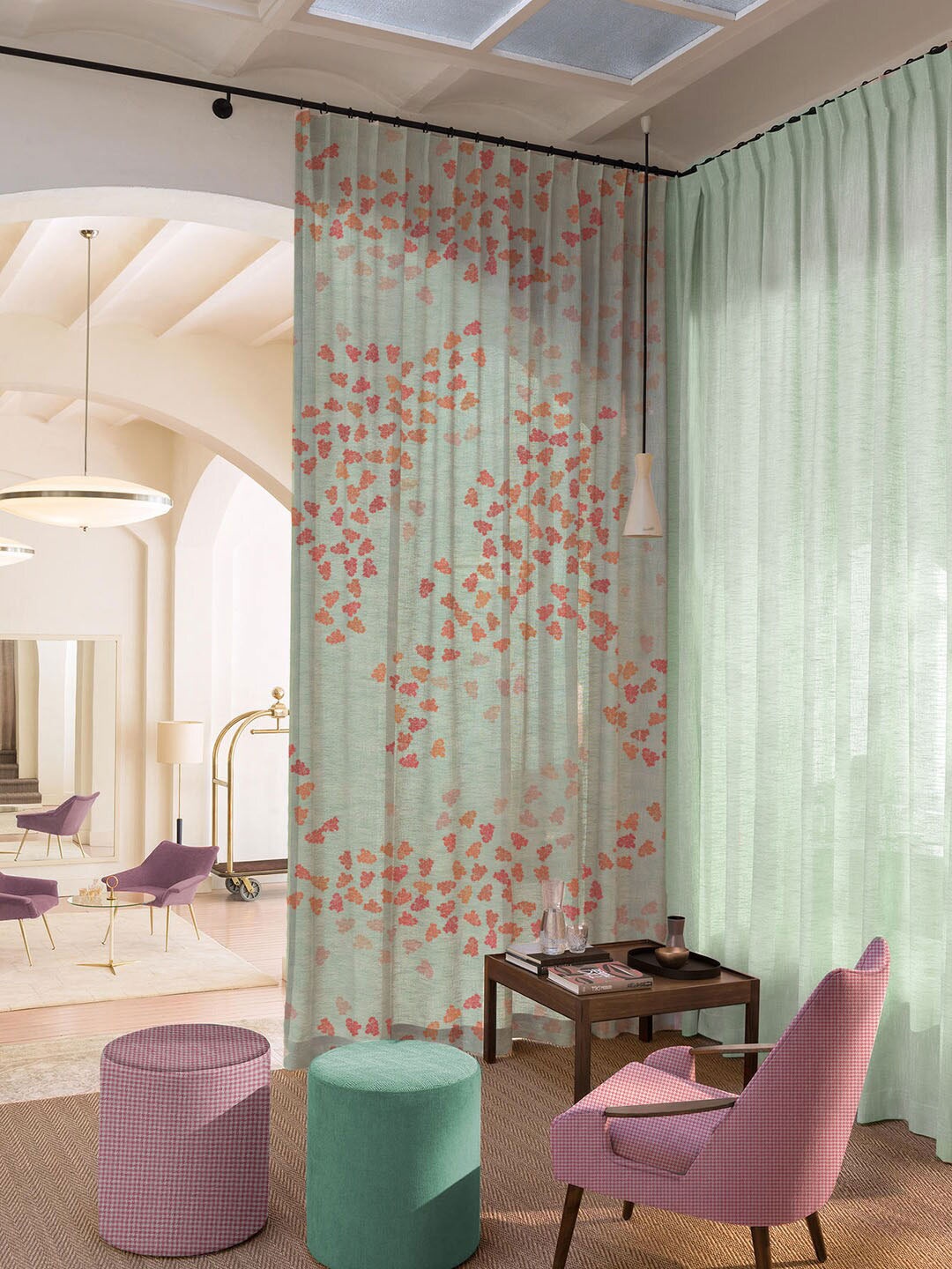 

SPACES Elegant Green & Orange 2-Pieces Floral Sheer Door Curtains