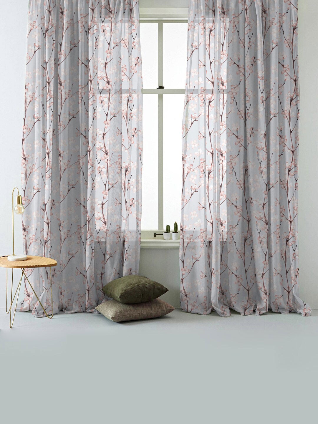 

SPACES Elegant White & Pink 2-Pieces Floral Sheer Door Curtains