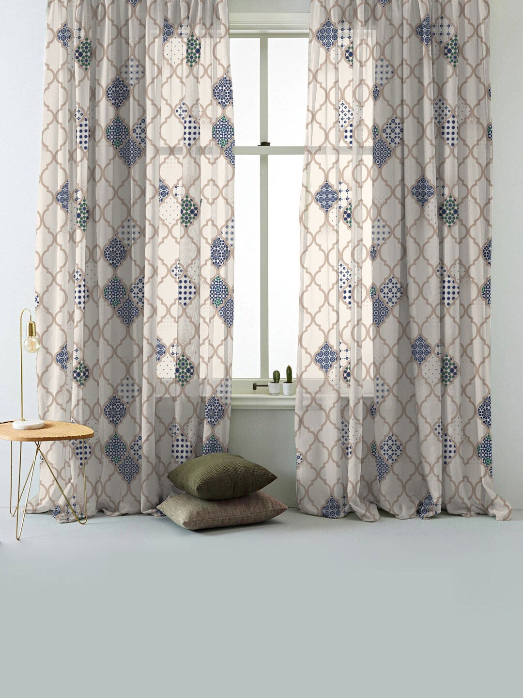 

SPACES Elegant Cream-Coloured & Beige 2-Pieces Ethnic Motifs Semi Transparent Sheer Long Door Curtains