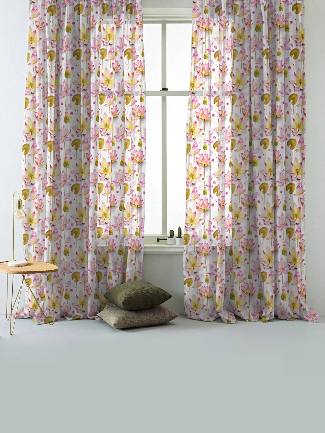 

SPACES Elegant White & Yellow 2-Pieces Floral Sheer Door Curtains