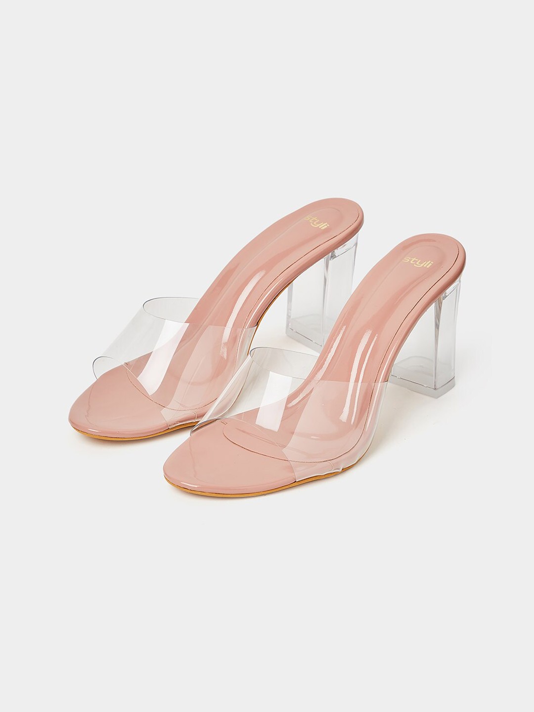 

Styli Pink & Transparent Open Toe Block Heels