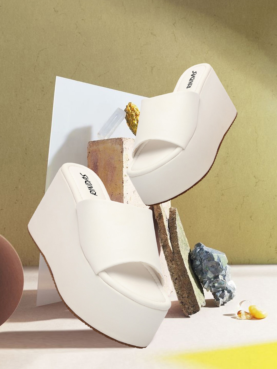 

RINDAS Open Toe Flatform Heels, White