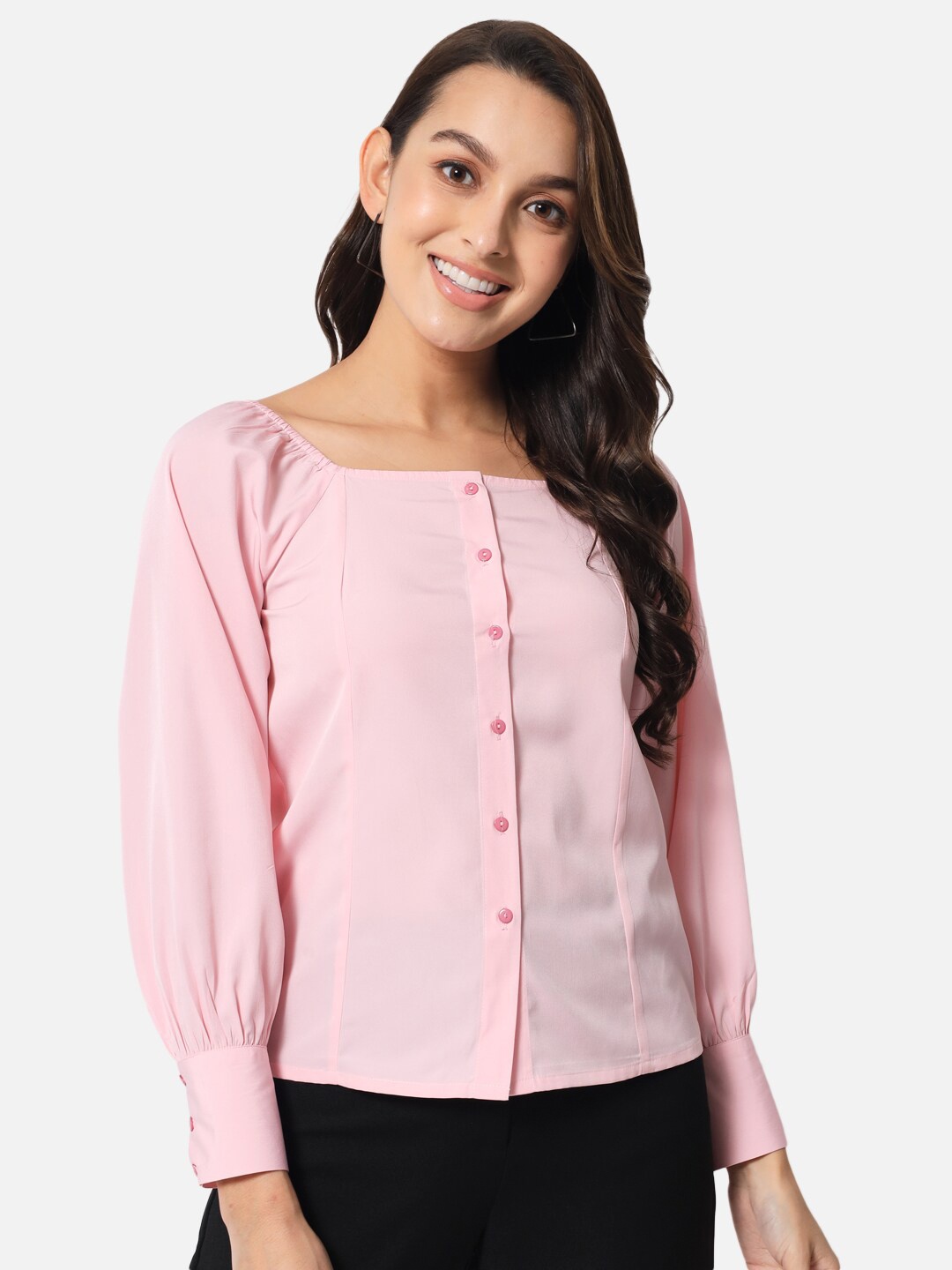

ALL WAYS YOU Square Neck Shirt Style Top, Pink