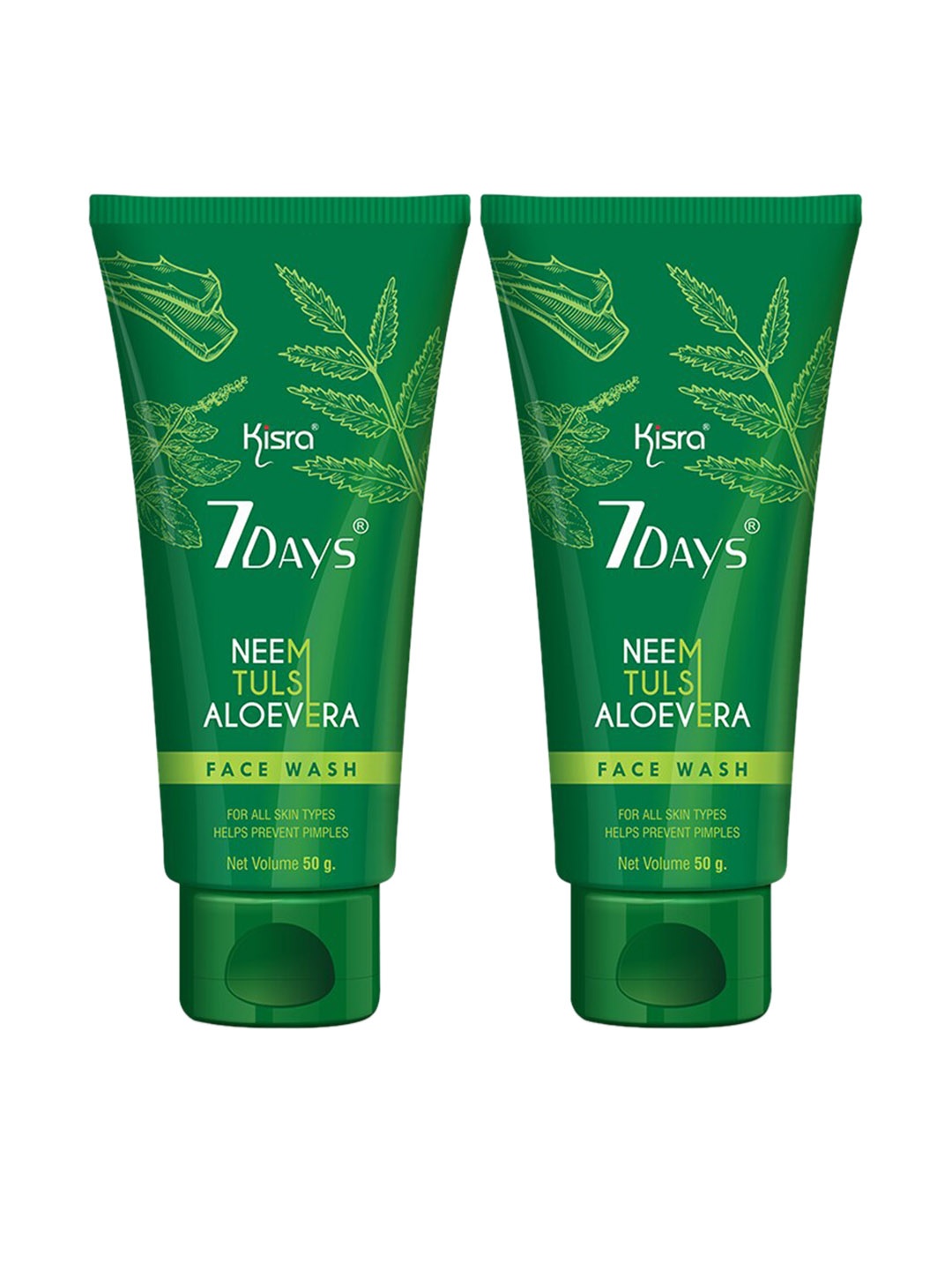 

KISRA 7days Set Of 2 Neem Tulsi & Aloe Vera Face Washes - 50gm Each, Green