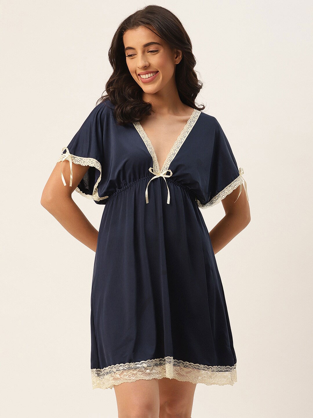 

Ms.Lingies V Neck Lace Up Detail Satin Nightdress, Blue