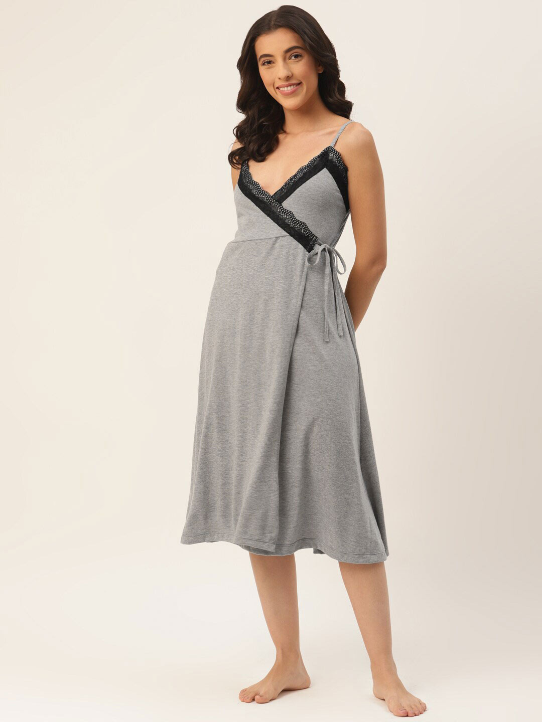 

Ms.Lingies V Neck Lace Up Detail Nightdress, Grey