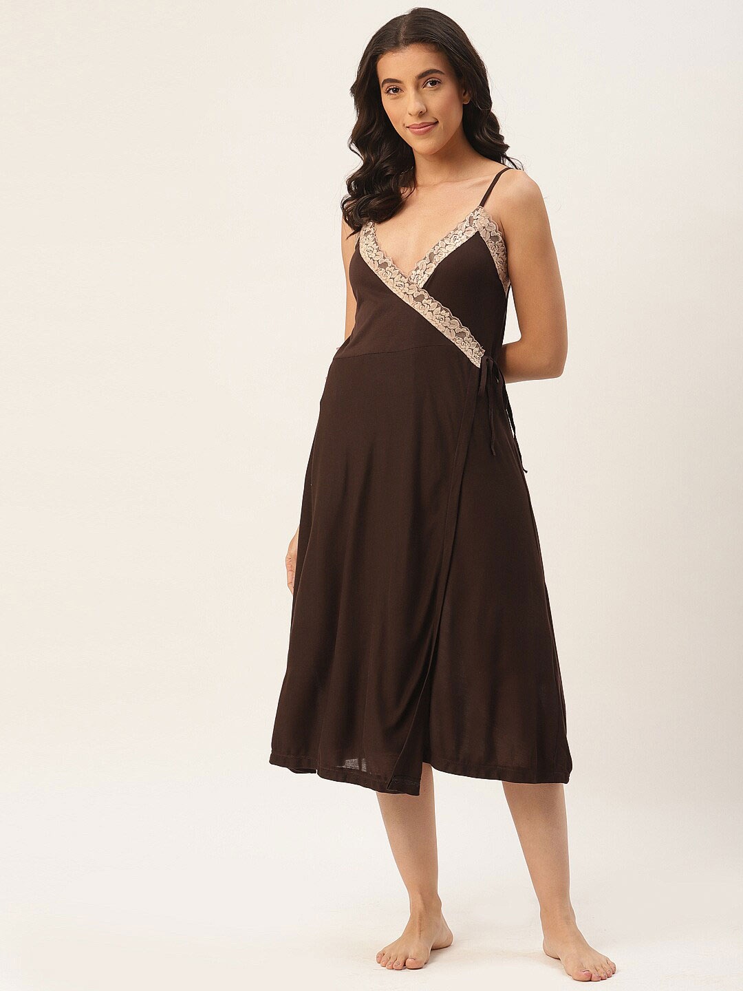 

Ms.Lingies V Neck Lace Up Detail Nightdress, Brown