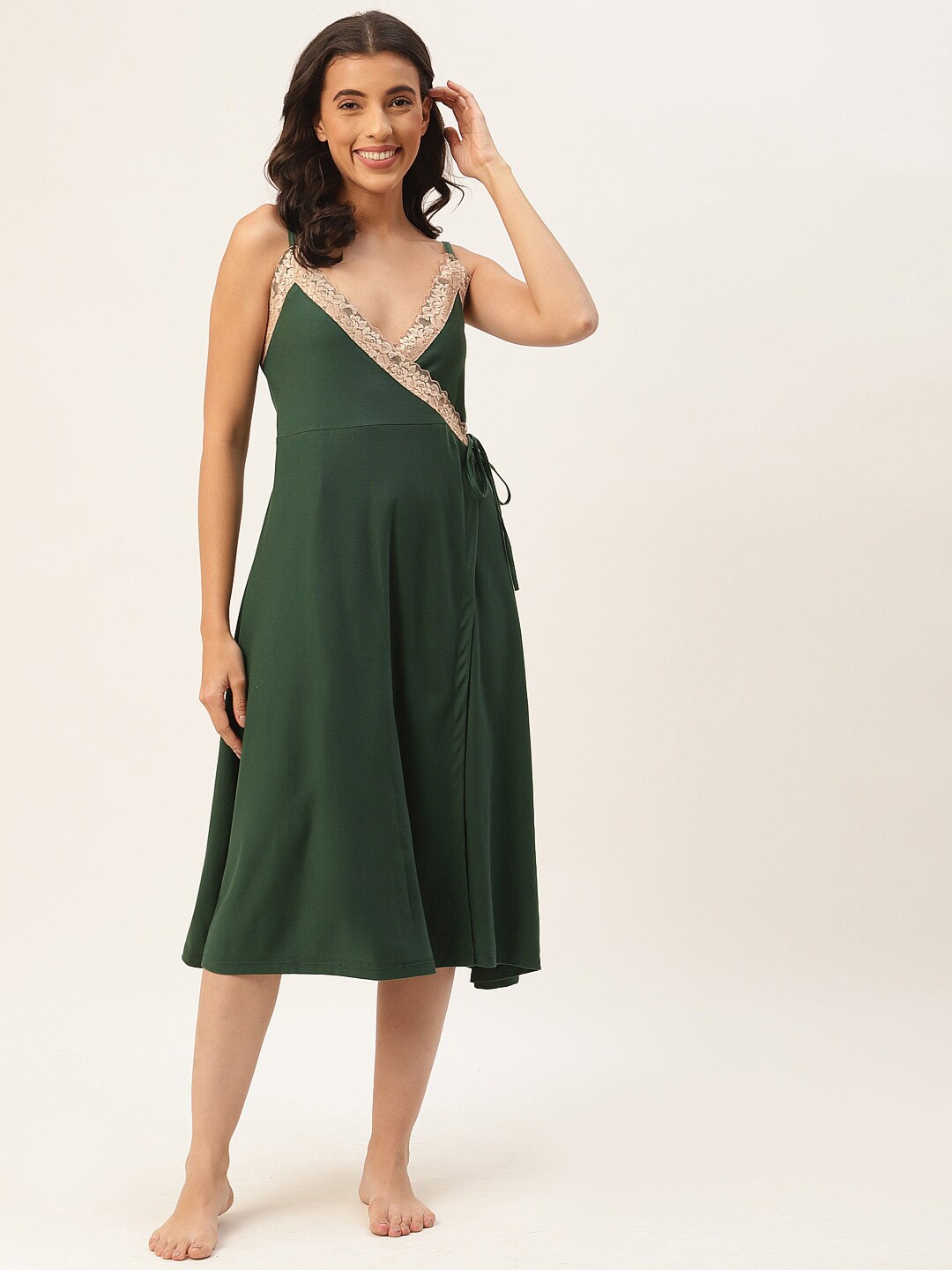 

Ms.Lingies V Neck Lace Up Detail Nightdress, Green