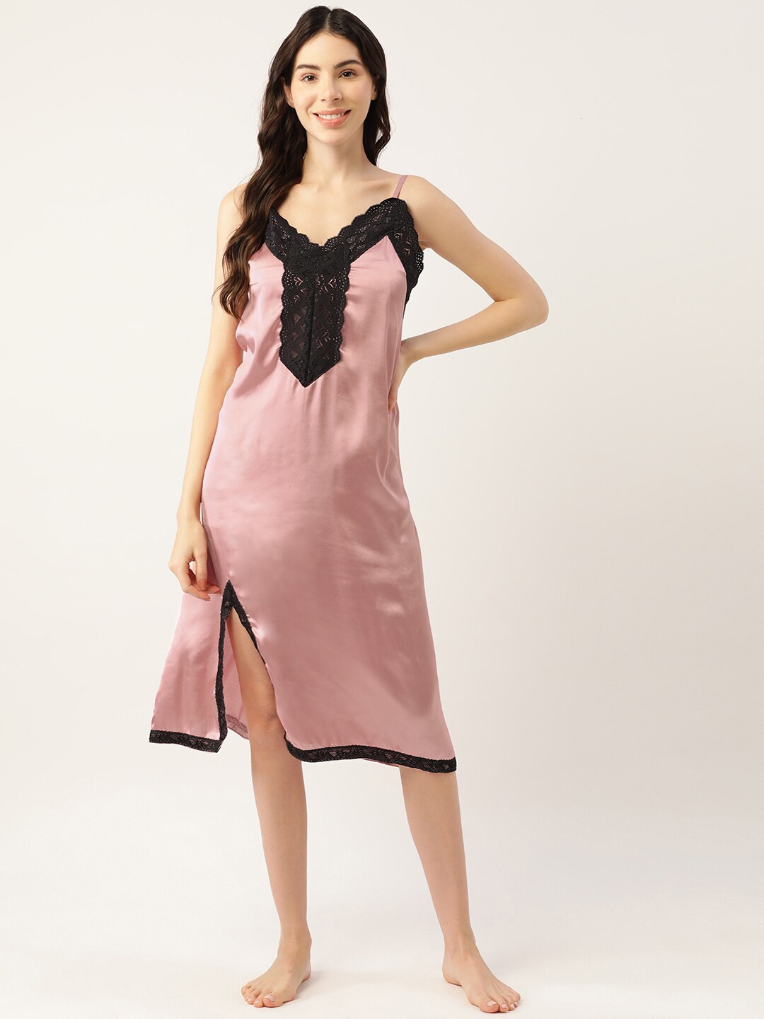 

Ms.Lingies V Neck Lace Up Detail Satin Nightdress, Rust