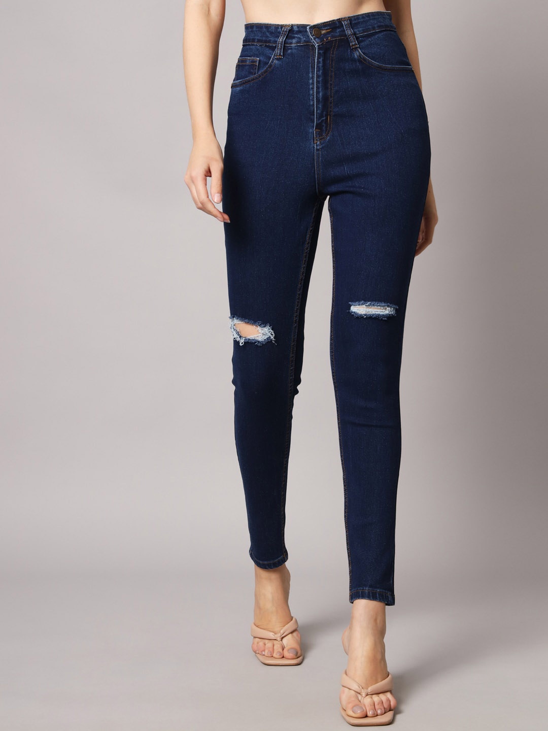 

GUTI Women Skinny Fit High-Rise Slash Knee Stretchable Jeans, Blue