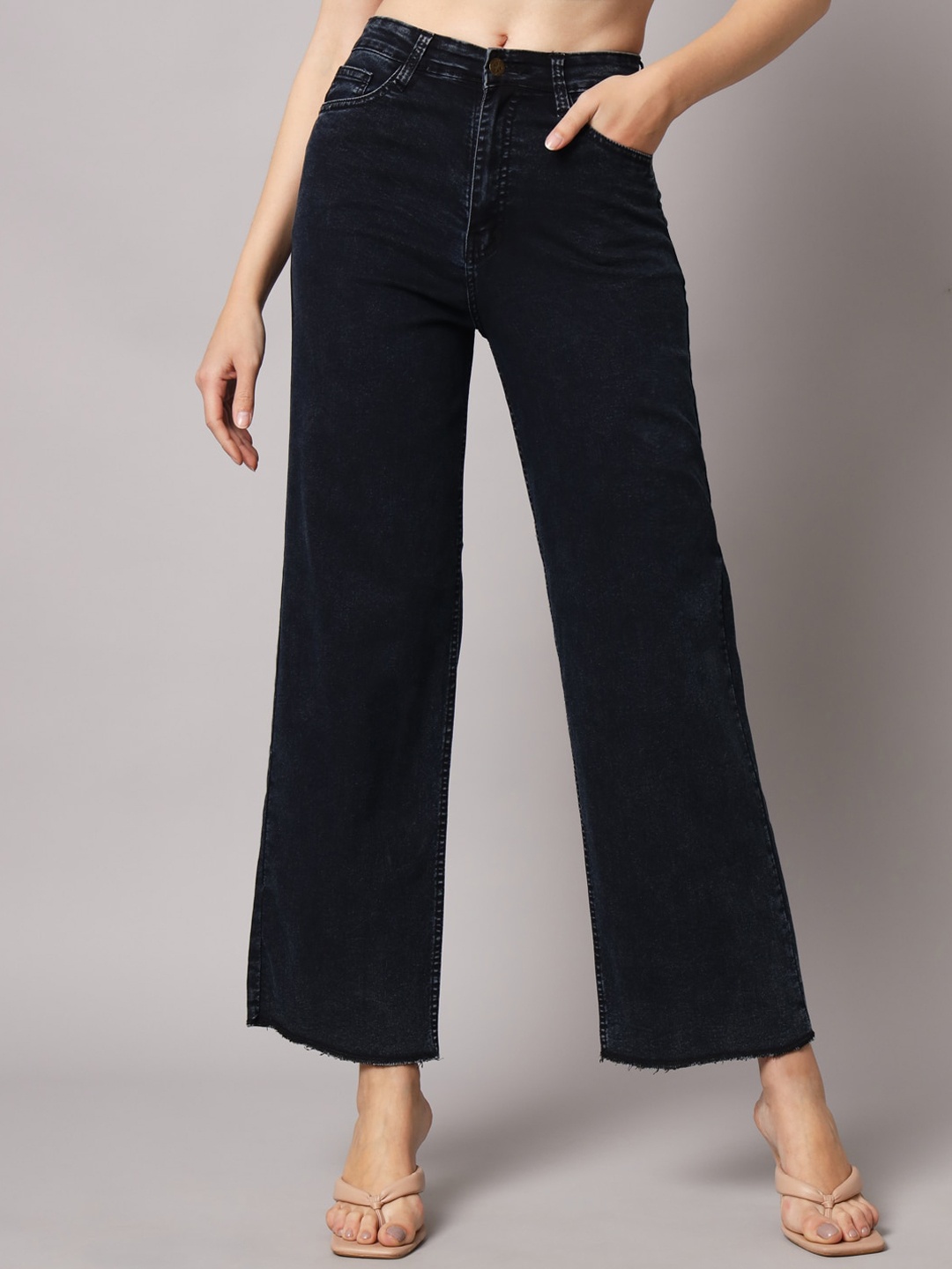 

GUTI Women Flared High-Rise Cotton Stretchable Jeans, Black