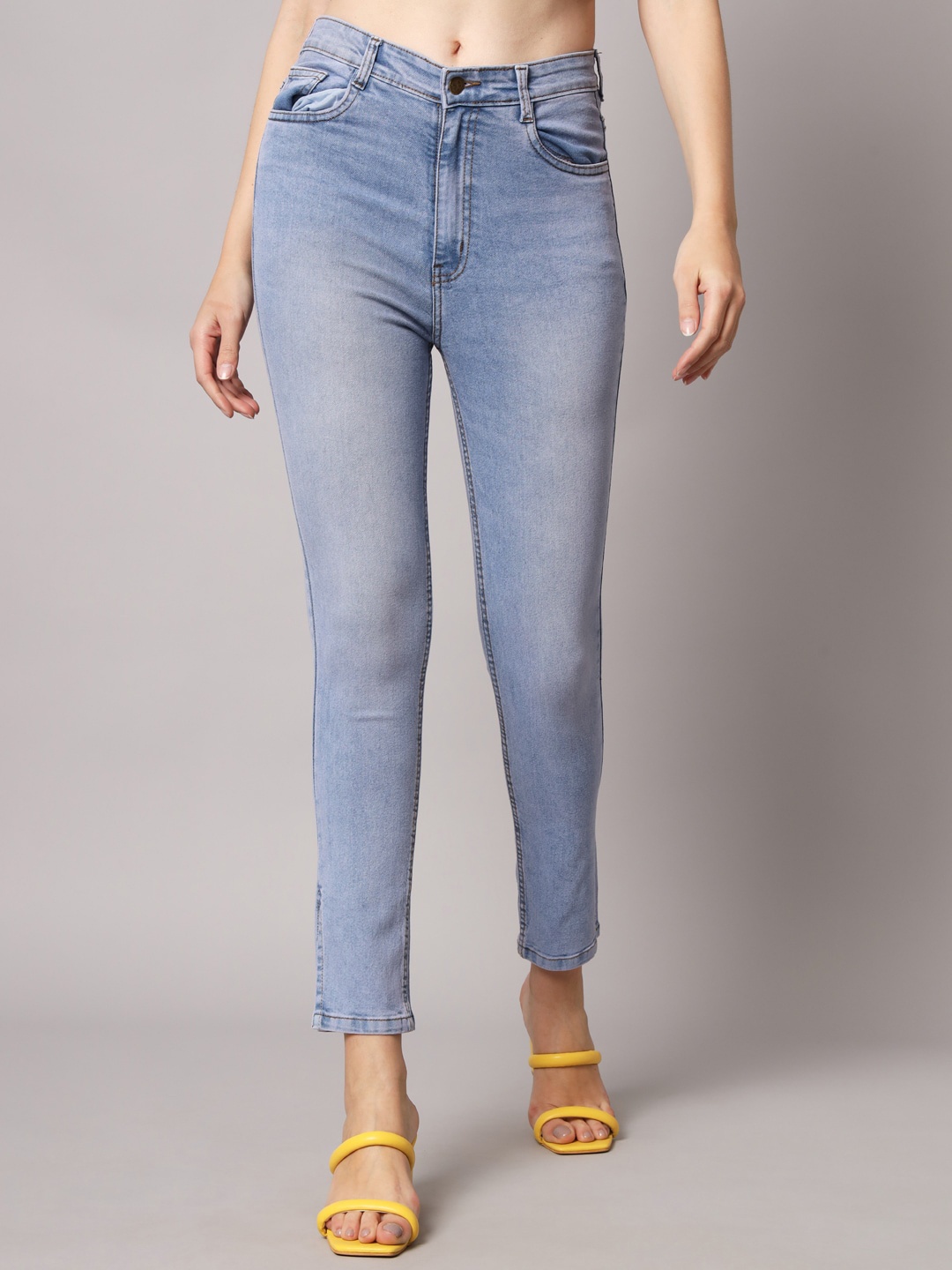 

GUTI Women Skinny Fit High-Rise Heavy Fade Cotton Stretchable Jeans, Blue