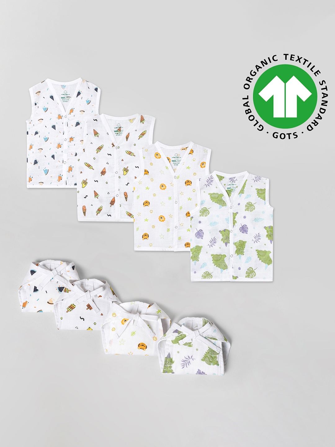 

The Boo Boo Club Pack Of 4 Sustainable Organic Cotton Jhabla and Nappy Set, Off white