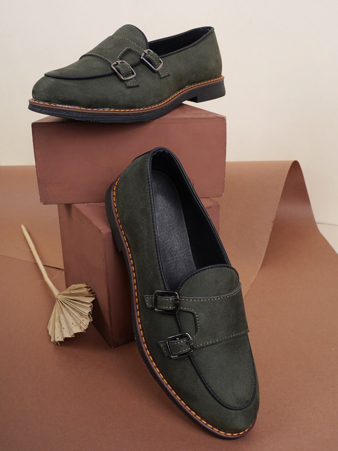 

Style Shoes Men Buckled Formal Loafers, Olive