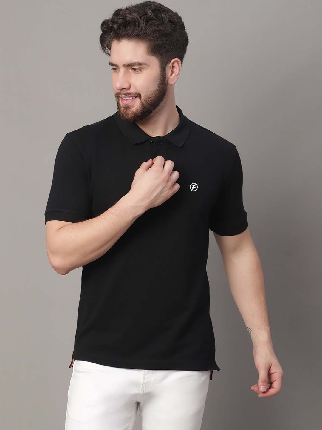 

Friskers Men Polo Collar Short Sleeves T-shirt, Black