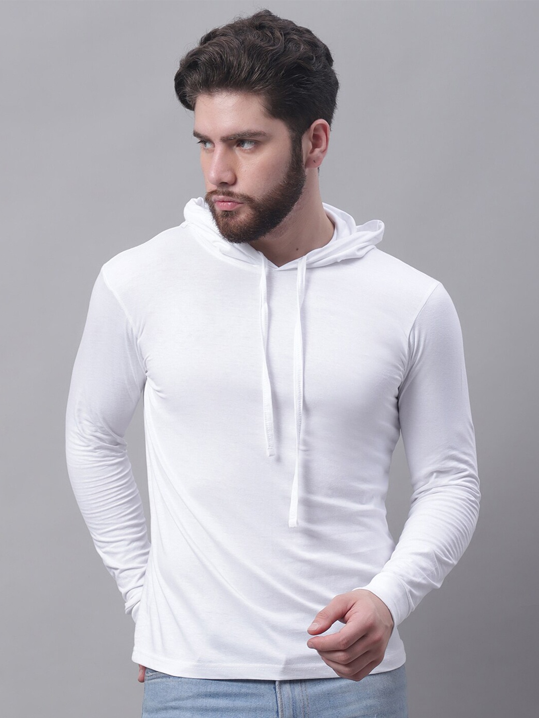 

Friskers Hoody Neck Pure Cotton Casual T-shirt, White