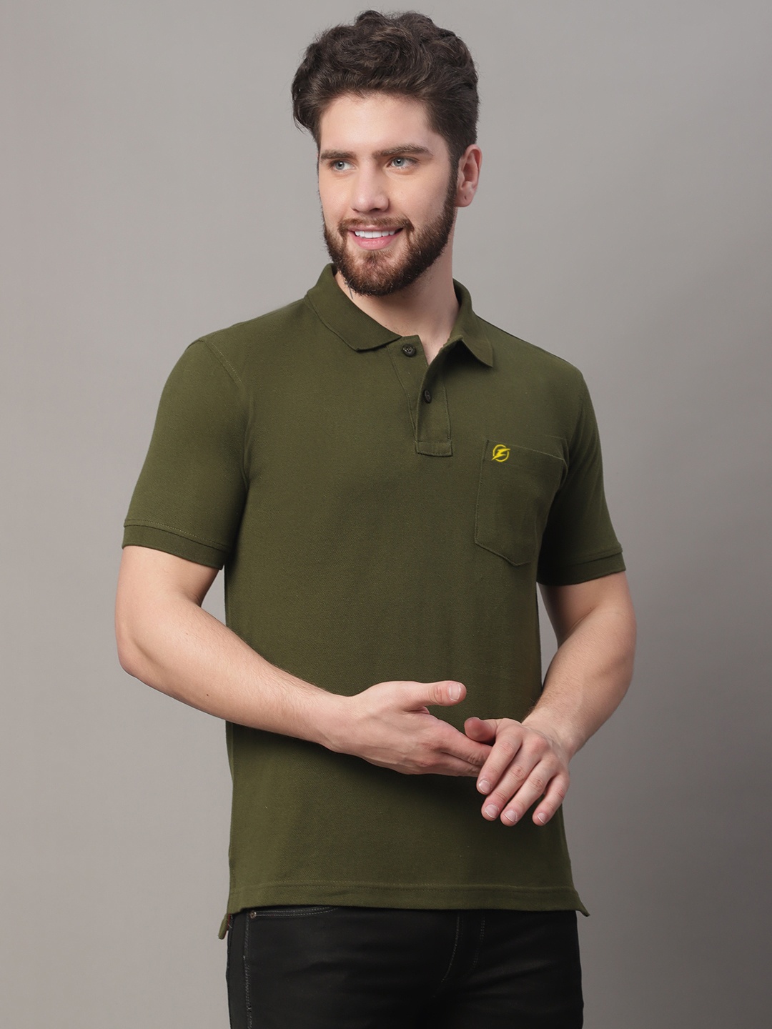 

Friskers Men Polo Collar Short Sleeves Pocket T-shirt, Olive