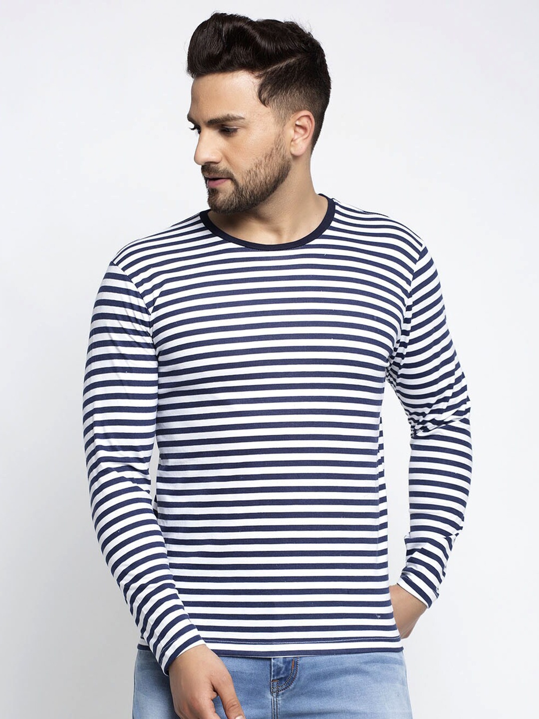 

Friskers Striped Long Sleeves Cotton T-Shirt, White