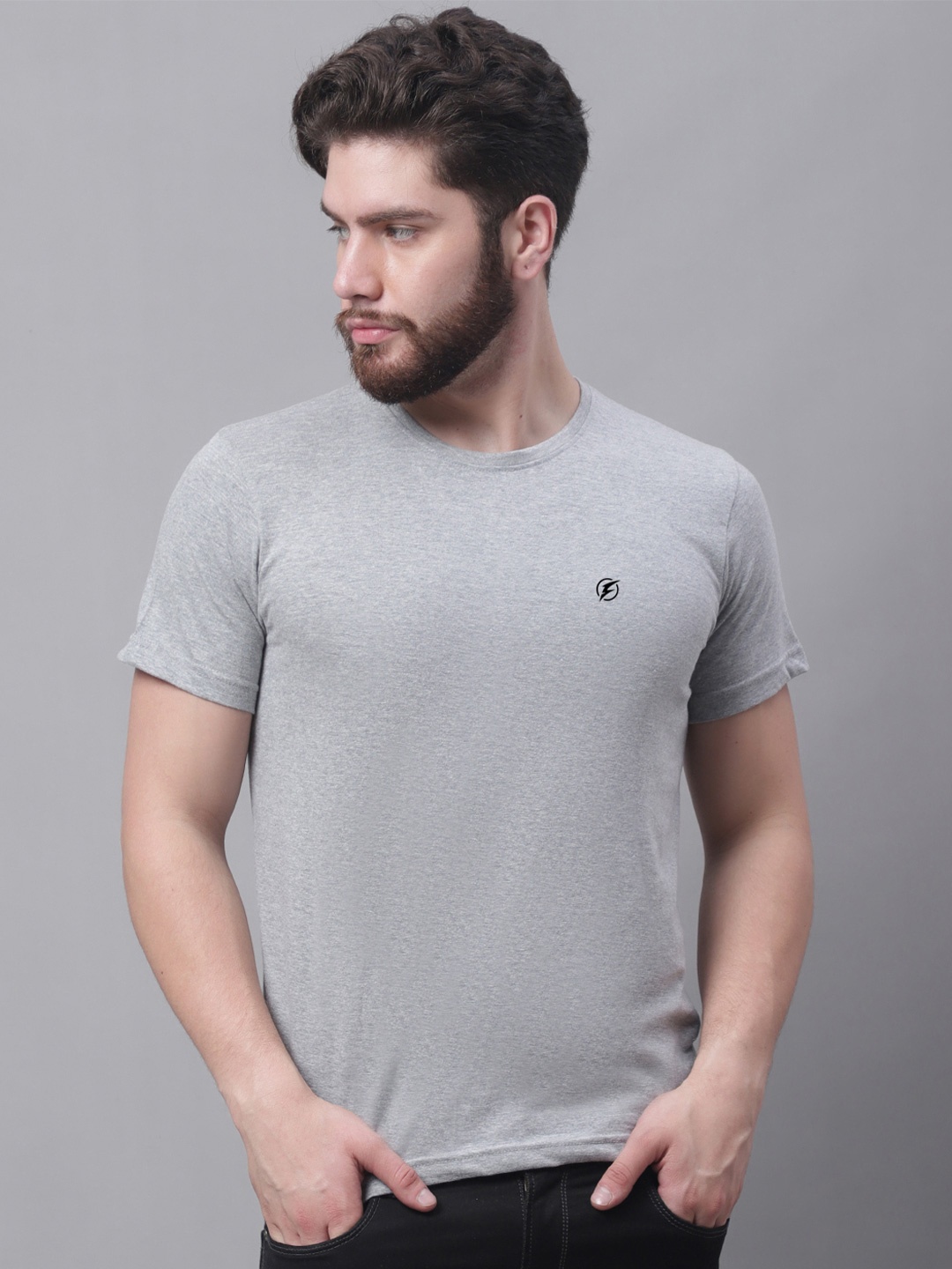 

Friskers Solid Round Neck Pure Cotton T-shirt, Grey