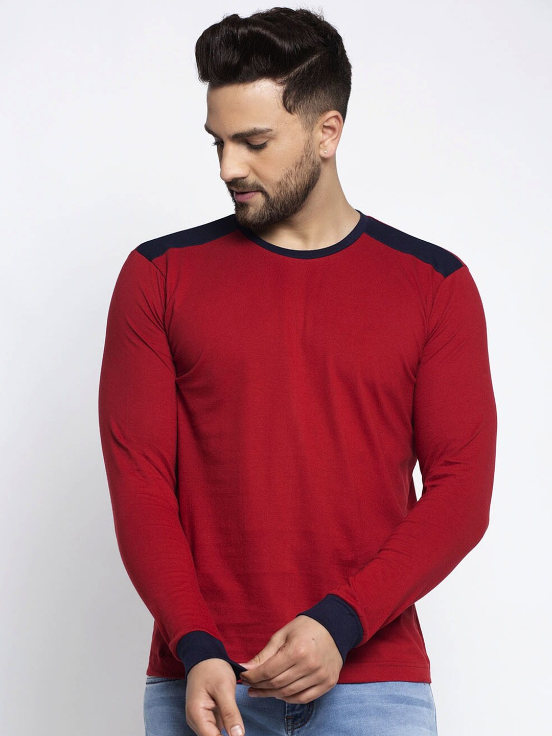 

Friskers Long Sleeves Round Neck Cotton T-shirt, Maroon