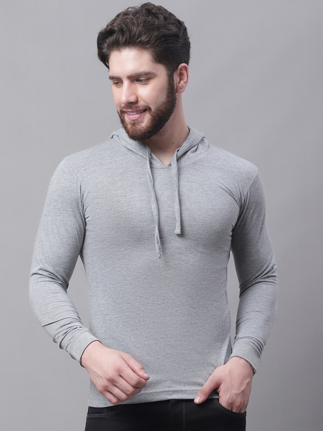 

Friskers Men Cotton Hooded Long Sleeves T-shirt, Grey