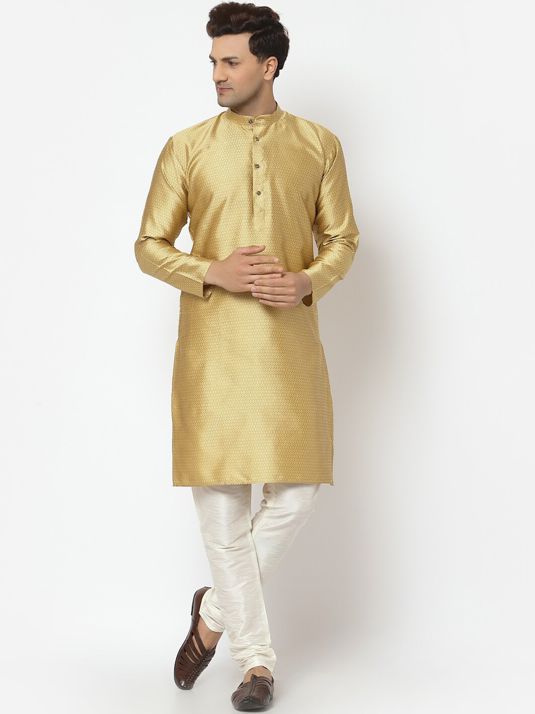 

NEUDIS Woven Design Dupion Silk Kurta with Churidar, Beige