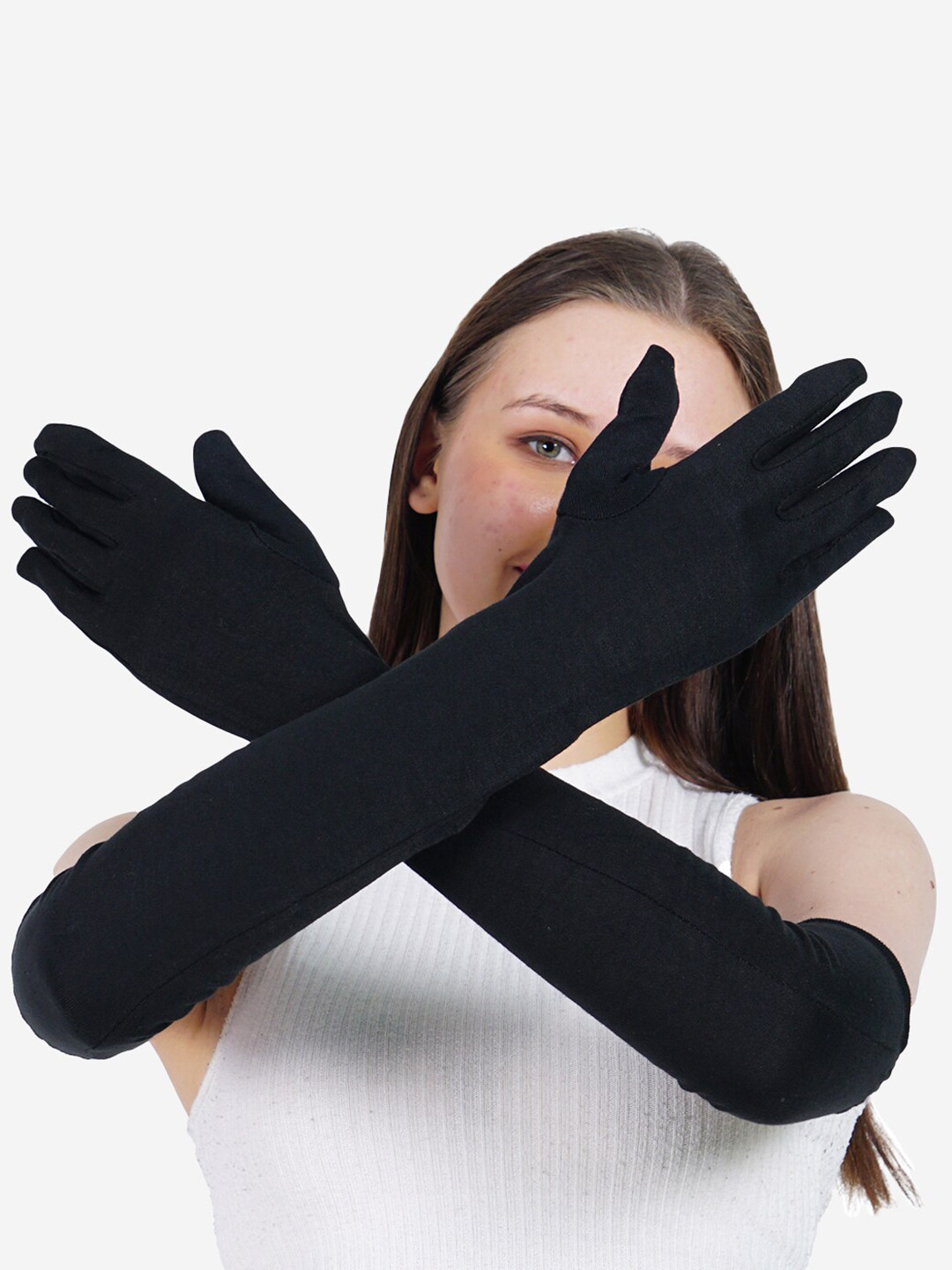 

TEEMOODS Set Of 2 Cotton Full Hand Gloves, Black