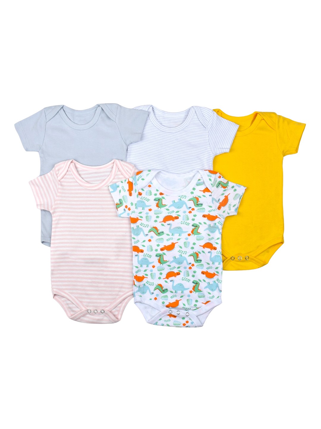 

Moms Home Infant Kids Pack Of 5 Organic Cotton Half Sleeves Bodysuits, White