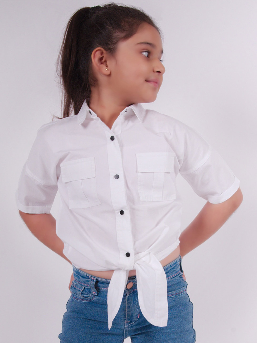 

Little Carrot Girls Spread Collar Cotton Casual Shirt, White