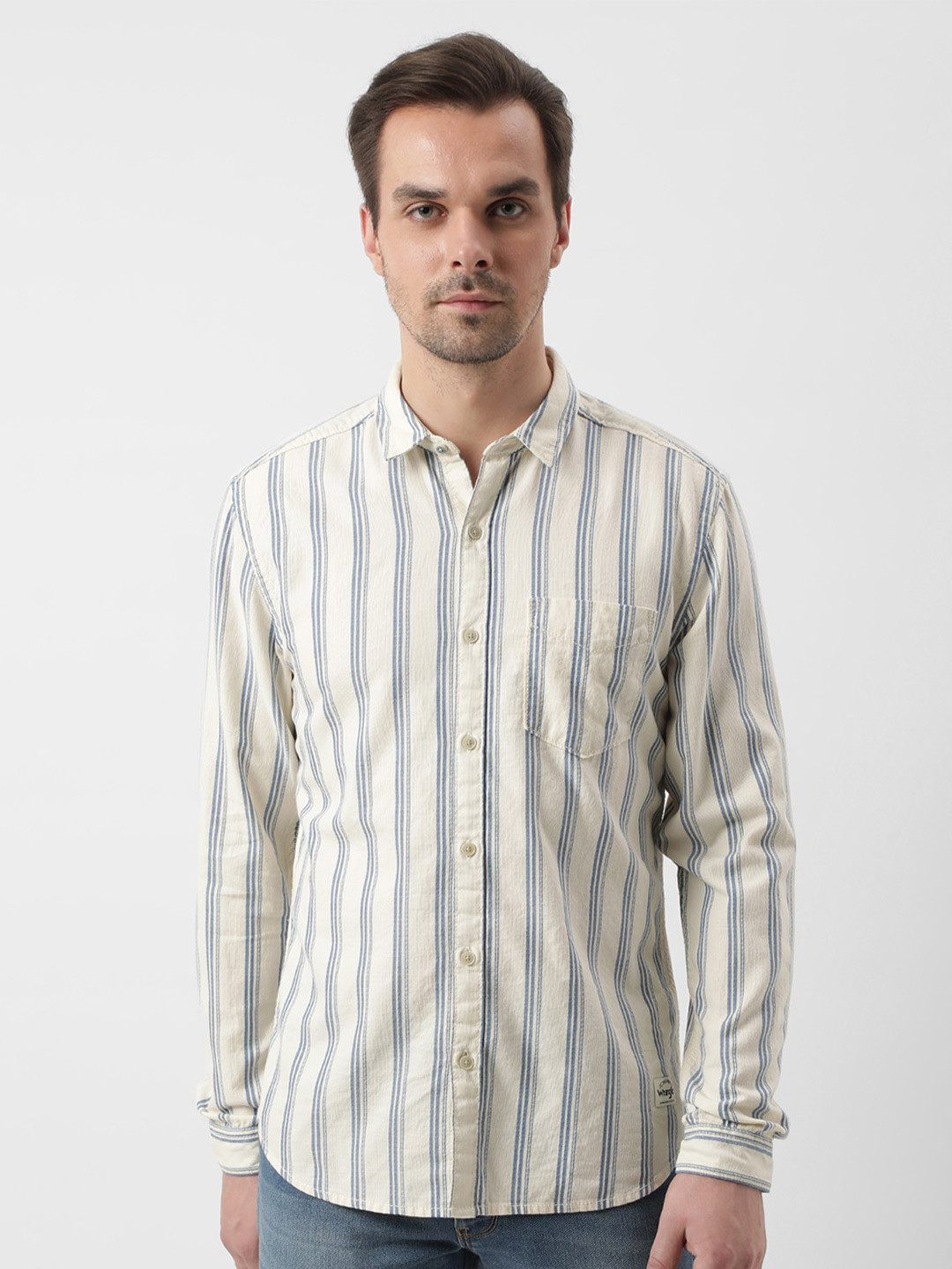 

Wrangler Vertical Striped Opaque Cotton Casual Shirt, Off white