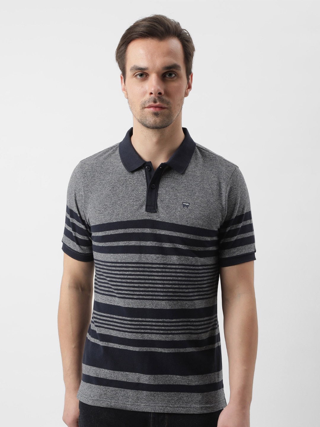 

Wrangler Striped Polo Collar Cotton T-shirt, Black